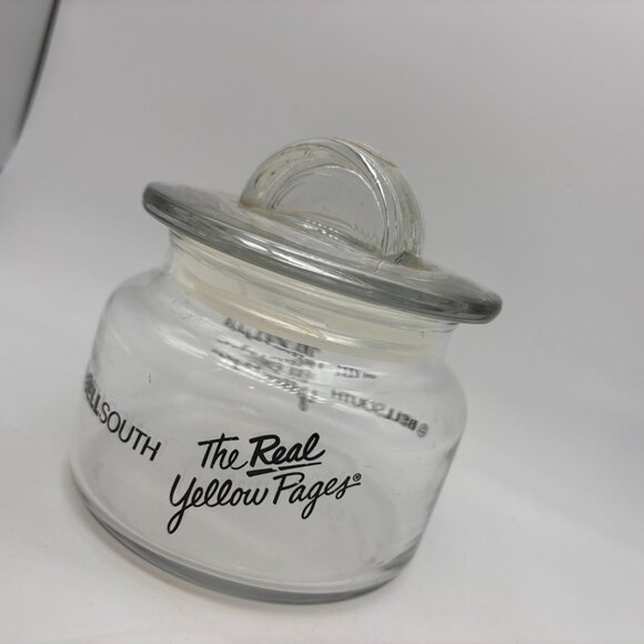 Vintage Bellsouth The Real Yellow Pages Retro Clear Small Desktop Jar with Lid - Picture 3 of 16